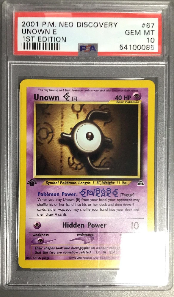 2001 Pokemon Neo Discovery 67 Unown E 1st Edition PSA 10