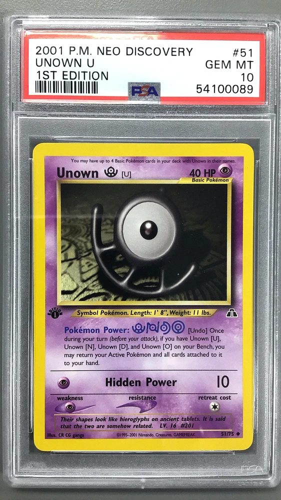 2001 Pokemon Neo Discovery 51 Unown U 1st Edition PSA 10