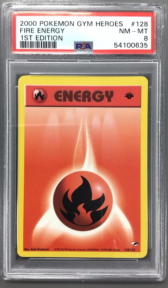 2000 Pokemon Gym Heroes 128 Fire Energy 1st Edition PSA 8