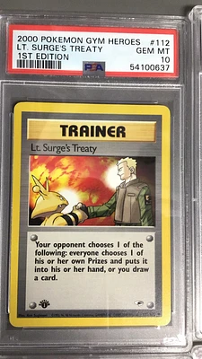 2000 Pokemon Gym Heroes 112 Lt. Surge's Treaty 1st Edition PSA 10