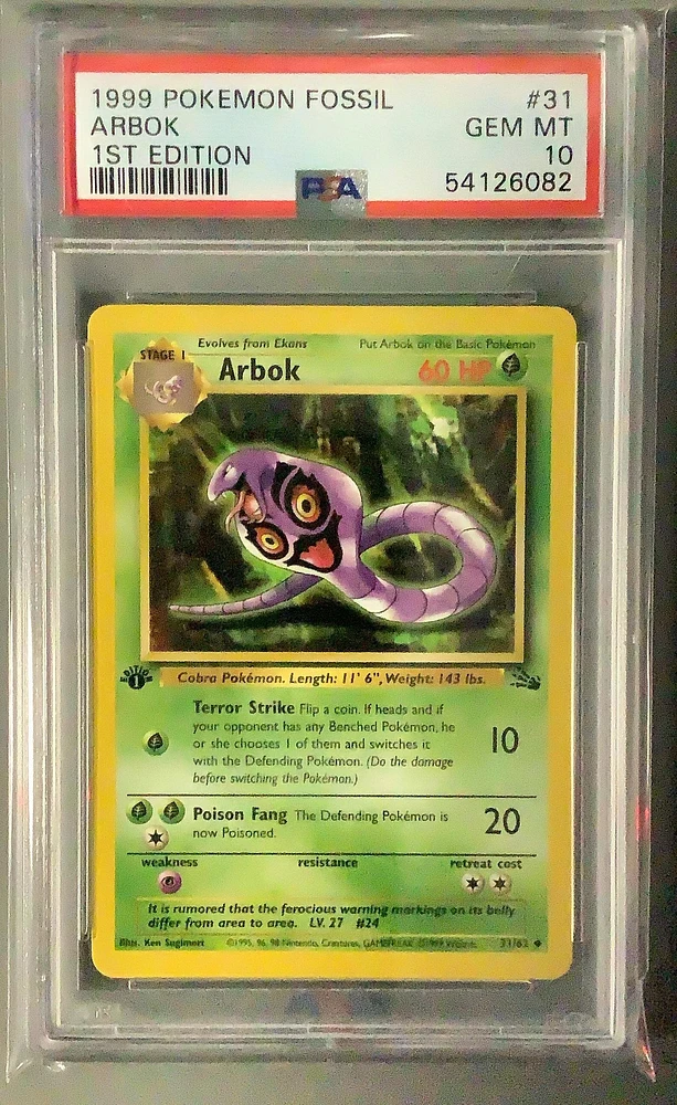 1999 Pokemon Fossil 31 Arbok 1st Edition PSA