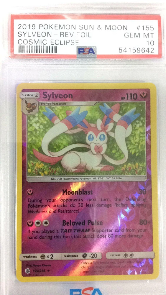 2019 Pokemon Sun & Moon Cosmic Eclipse 155 Sylveon-reverse Foil PSA 10