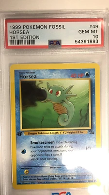 1999 Pokemon Fossil 49 Horsea PSA