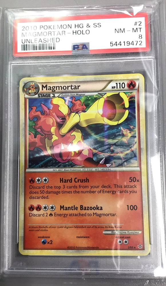 2010 Pokemon Heartgold & Soulsilver Unleashed 2 Magmortar-holo PSA 8