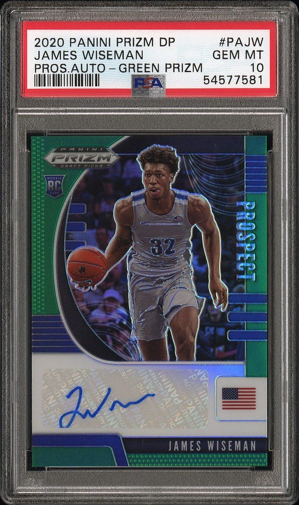 2020 Panini Prizm Draft Picks Prospect Autographs Pajw James Wiseman Green Prizm PSA 10