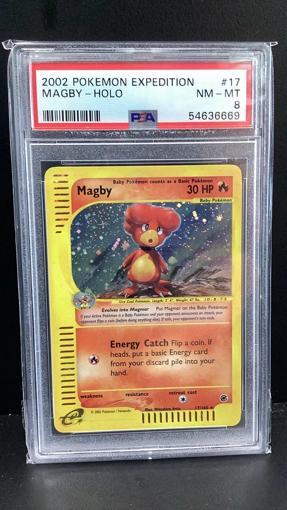 2002 Pokemon Expedition 17 Magby-holo PSA 8