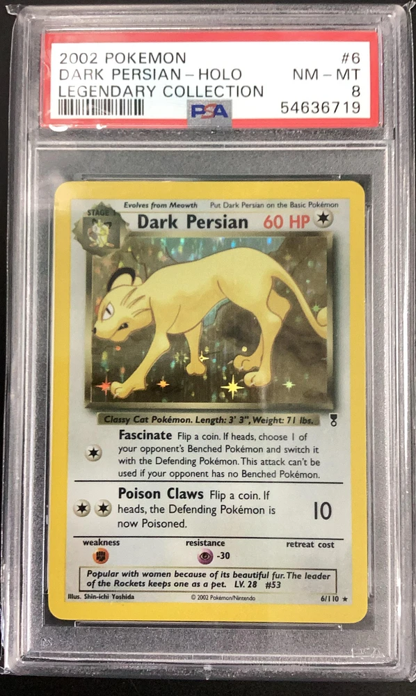 2002 Pokemon Legendary Collection 6 Dark Persian-holo PSA 8