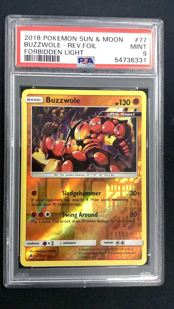 2018 Pokemon Sun & Moon Forbidden Light 77 Buzzwole-reverse Foil PSA 9
