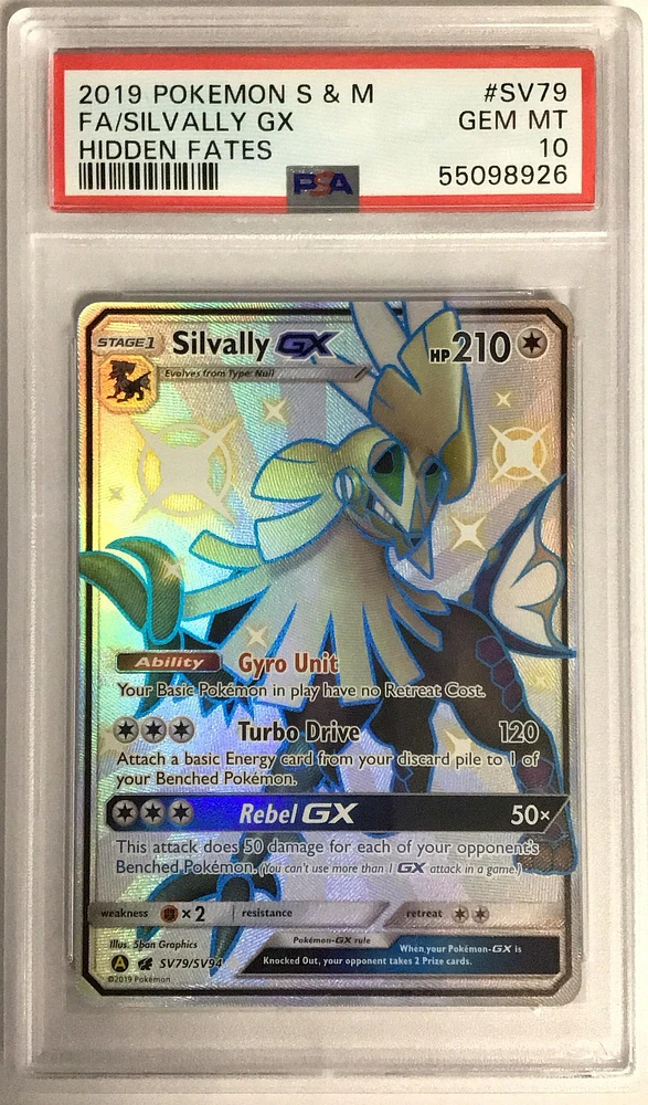2019 Pokemon Sun & Moon Hidden Fates Sv79 Full Art/silvally Gx PSA 10