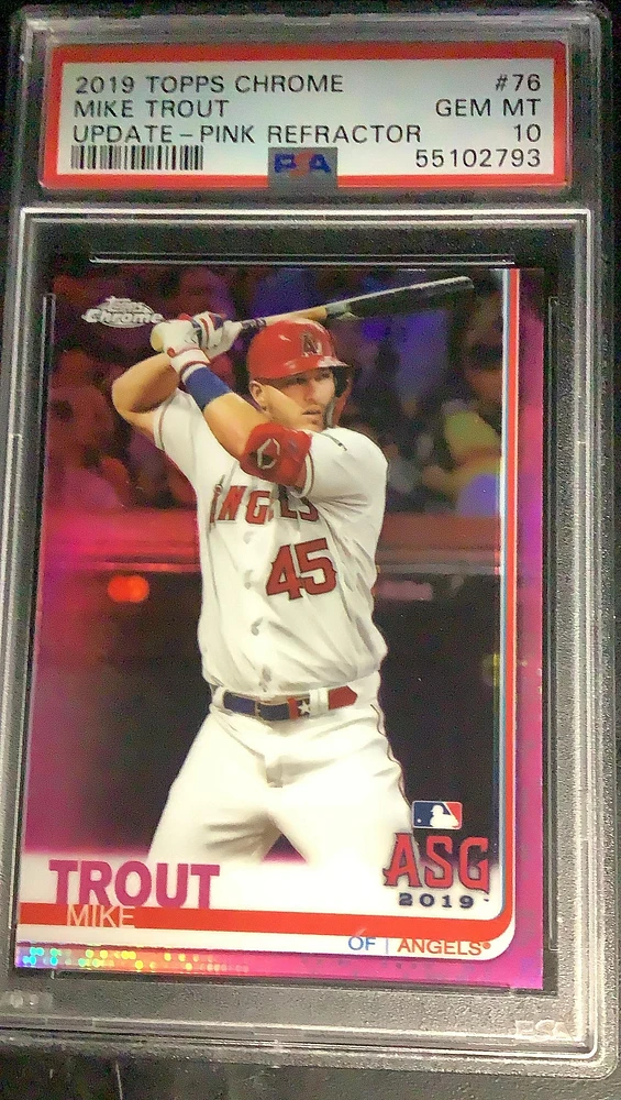 2019 Topps Chrome Update 76 Mike Trout Pink Refractor PSA 10