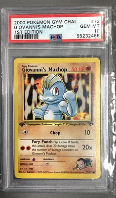 2000 Pokemon Gym Challenge 72 Giovanni's Machop 1st Edition PSA 10