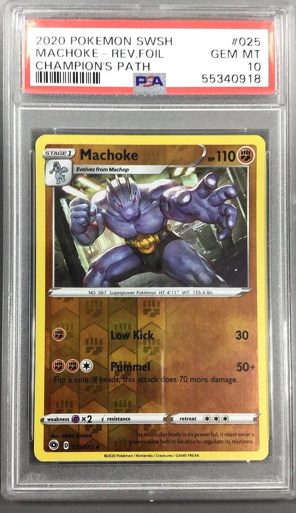 2020 Pokemon Sword & Shield Champion's Path 025 Machoke-reverse Foil PSA 10