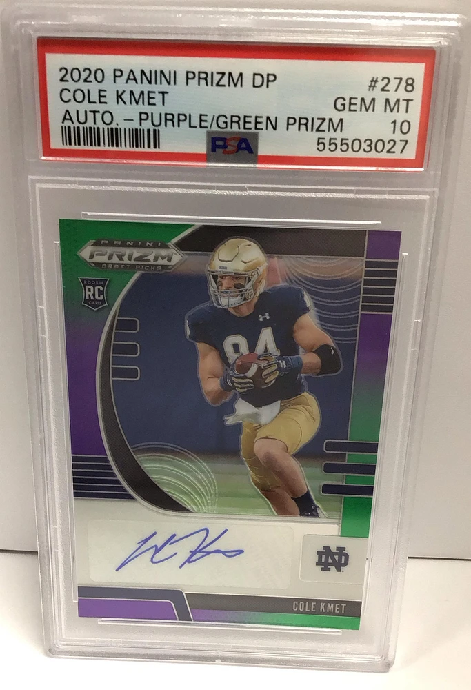 2020 Panini Prizm Draft Picks 278 Cole Kmet Autograph-purple/green Prizm PSA 10