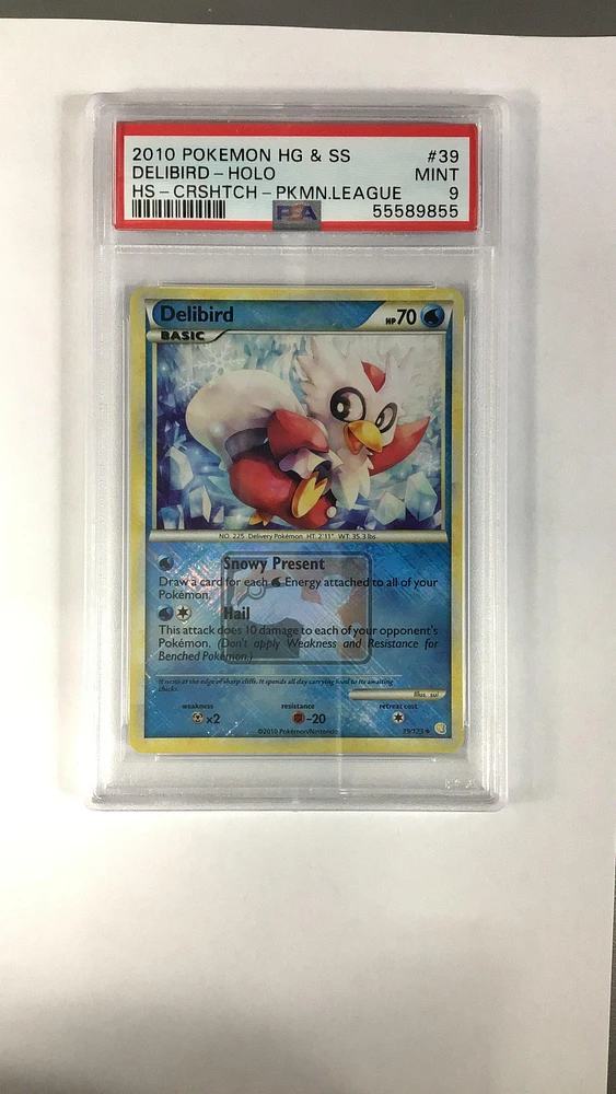 2010 Pokemon Heartgold & Soulsilver 39 Delibird-holo Crosshatch-2010 Pokemon League PSA 9