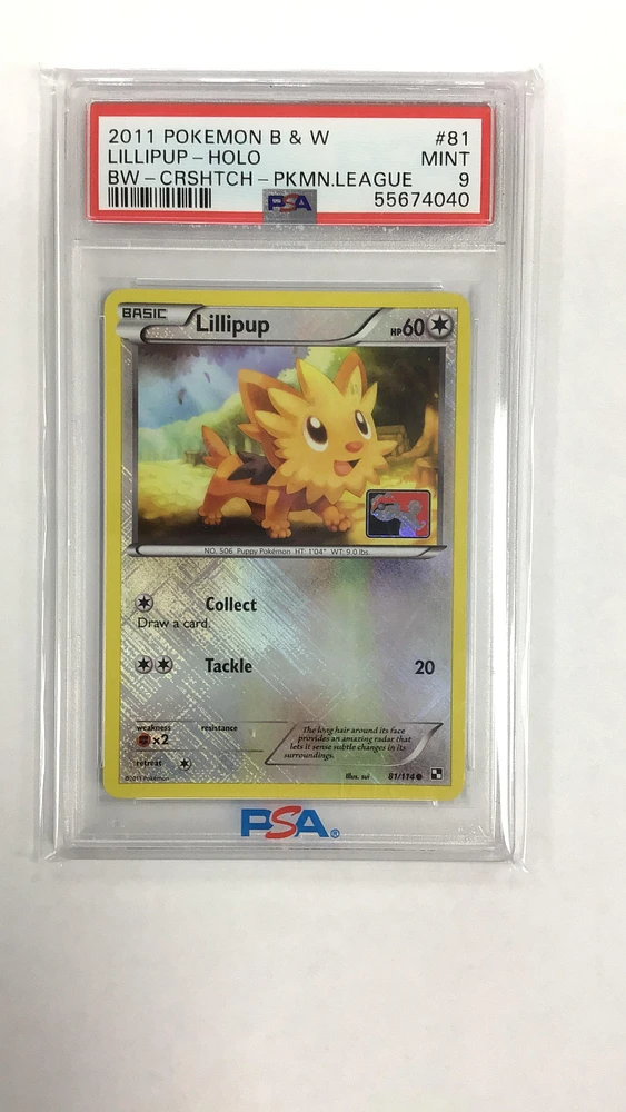 2011 Pokemon Black & White 81 Lillipup-holo Crosshatch-2011 Pokemon League PSA 9