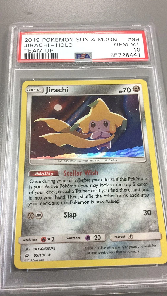 2019 Pokemon Sun & Moon Team Up 99 Jirachi-holo PSA 10