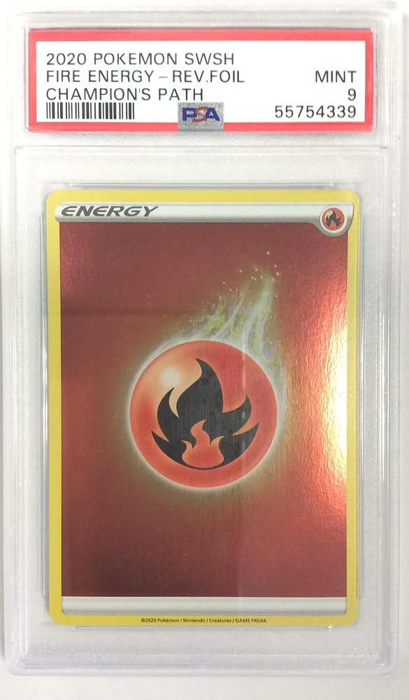 2020 Pokemon Sword & Shield Champion's Path Fire Energy-reverse Foil PSA 9