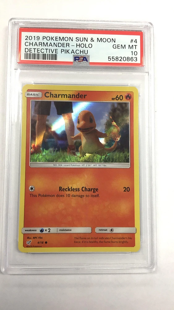 2019 Pokemon Sun & Moon Detective Pikachu 4 Charmander PSA 10