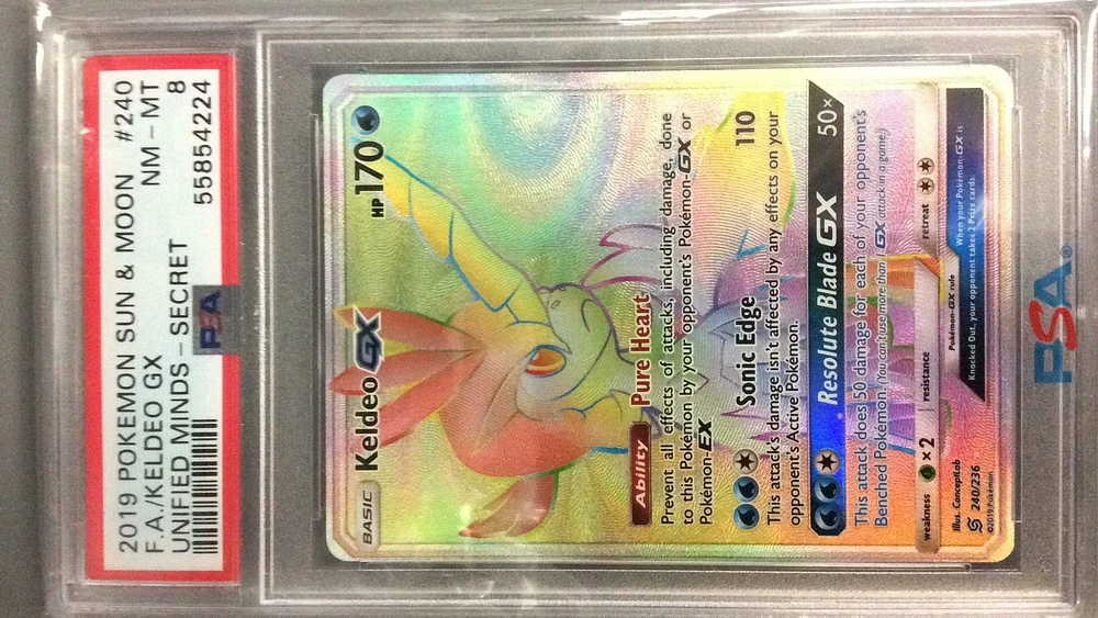 2019 Pokemon Sun & Moon Unified Minds 240 Full Art/keldeo Gx Secret PSA