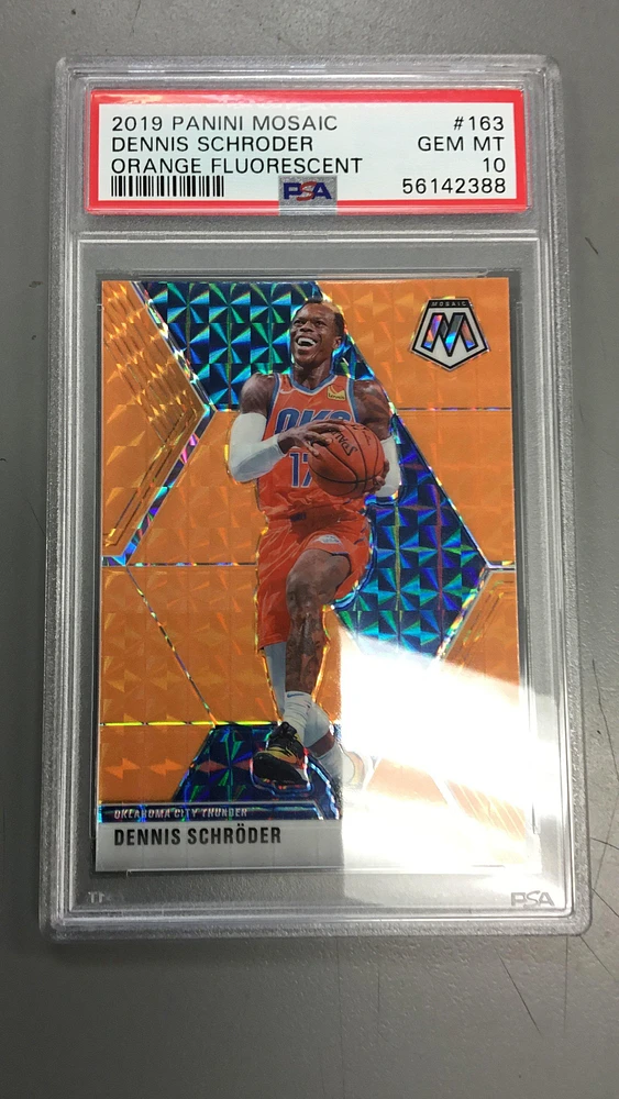 2019 Panini Mosaic 163 Dennis Schroder Orange Fluorescent PSA 10