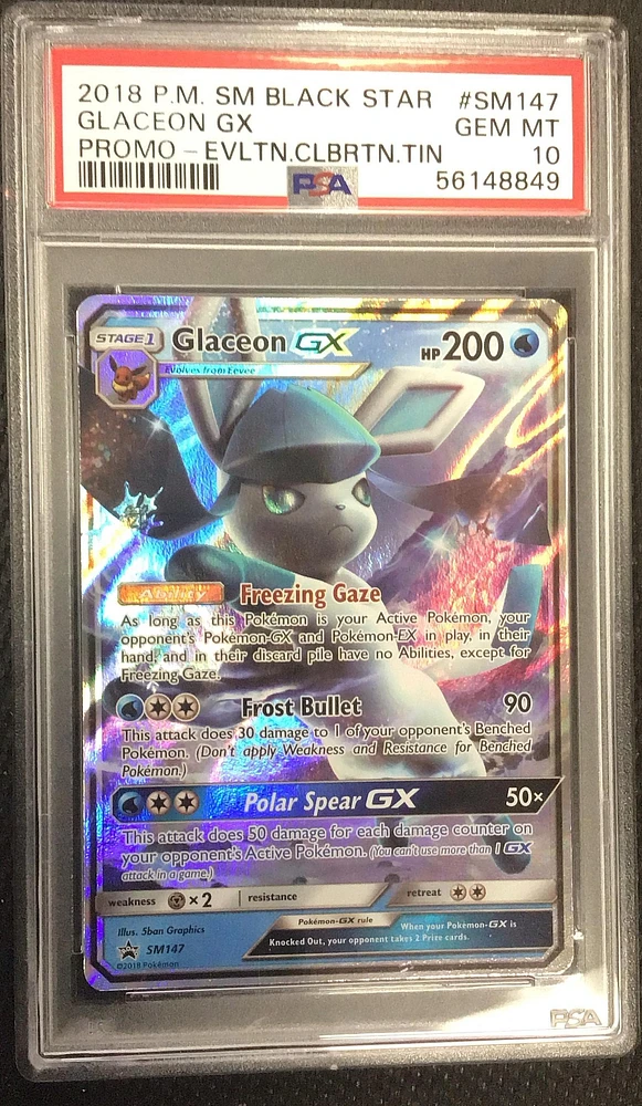 2018 Pokemon Sm Black Star Promo Sm147 Glaceon Gx Evolution Celebration Tin PSA