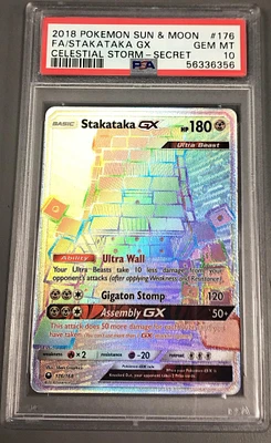 2018 Pokemon Sun & Moon Celestial Storm 176 Full Art/stakataka Gx Secret PSA 10