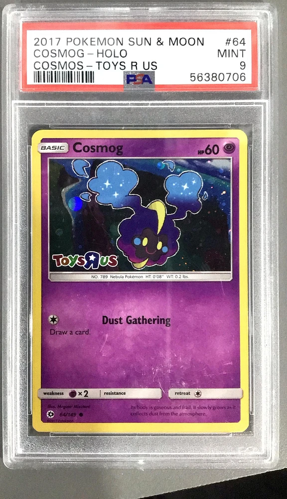 2017 Pokemon Sun & Moon 64 Cosmog-holo Cosmos-toys R Us PSA 9