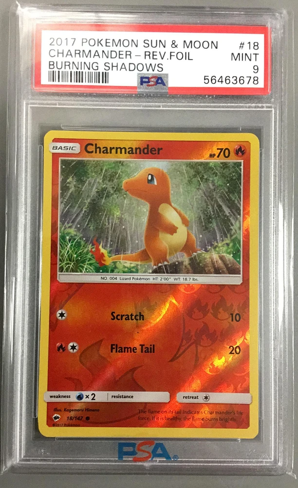 2017 Pokemon Sun & Moon Burning Shadows 18 Charmander-reverse Foil PSA 9