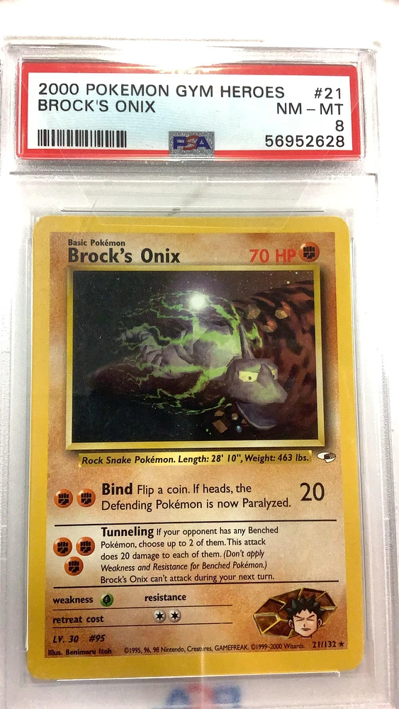 2000 Pokemon Gym Heroes 21 Brock's Onix PSA 8