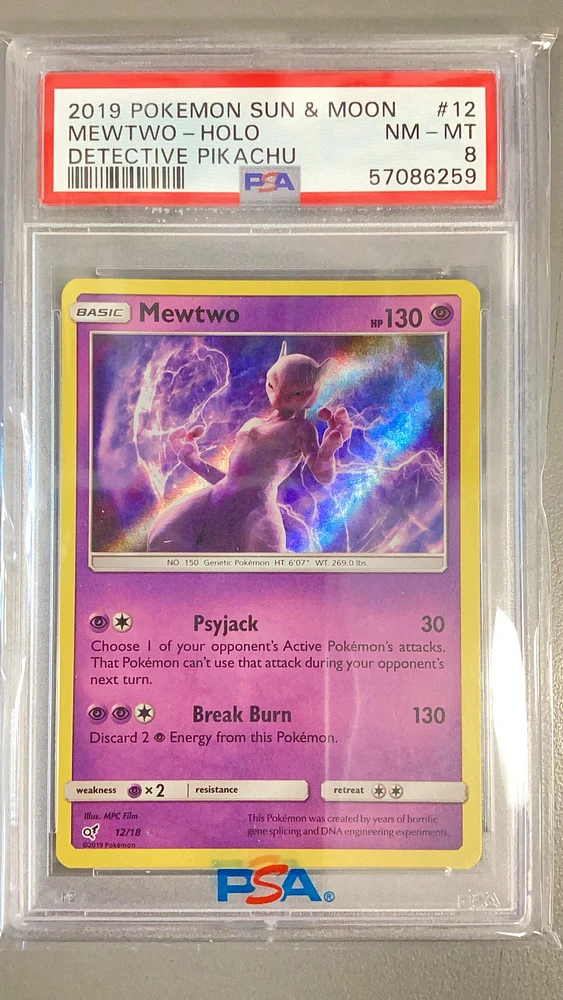 2019 Pokemon Sun & Moon Detective Pikachu 12 Mewtwo-holo PSA