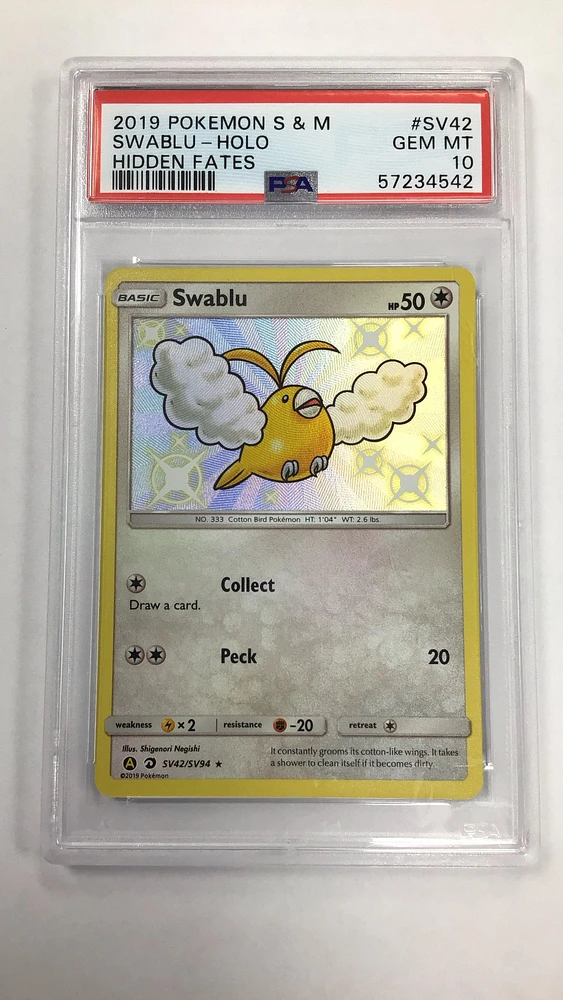 2019 Pokemon Sun & Moon Hidden Fates Sv42 Swablu PSA 10