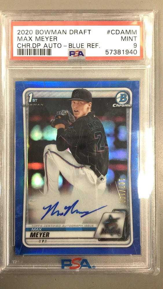 2020 Bowman Draft Chrome Draft Picks Autographs Cdamm Max Meyer Blue Refractor PSA 9