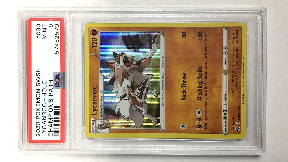 2020 Pokemon Sword & Shield Champion's Path 030 Lycanroc-holo PSA 9