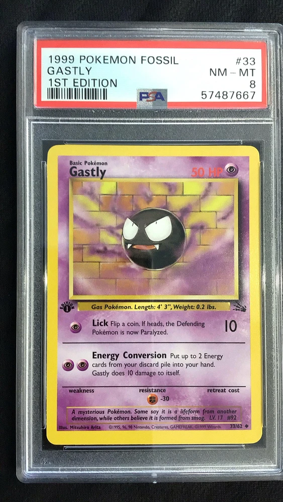 1999 Pokemon Fossil 33 Gastly PSA 8