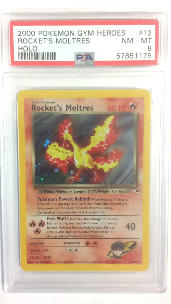 2000 Pokemon Gym Heroes 12 Rocket's Moltres PSA 8