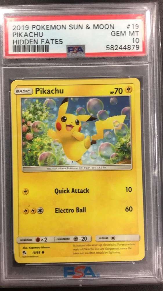 2019 Pokemon Sun & Moon Hidden Fates 19 Pikachu PSA 10