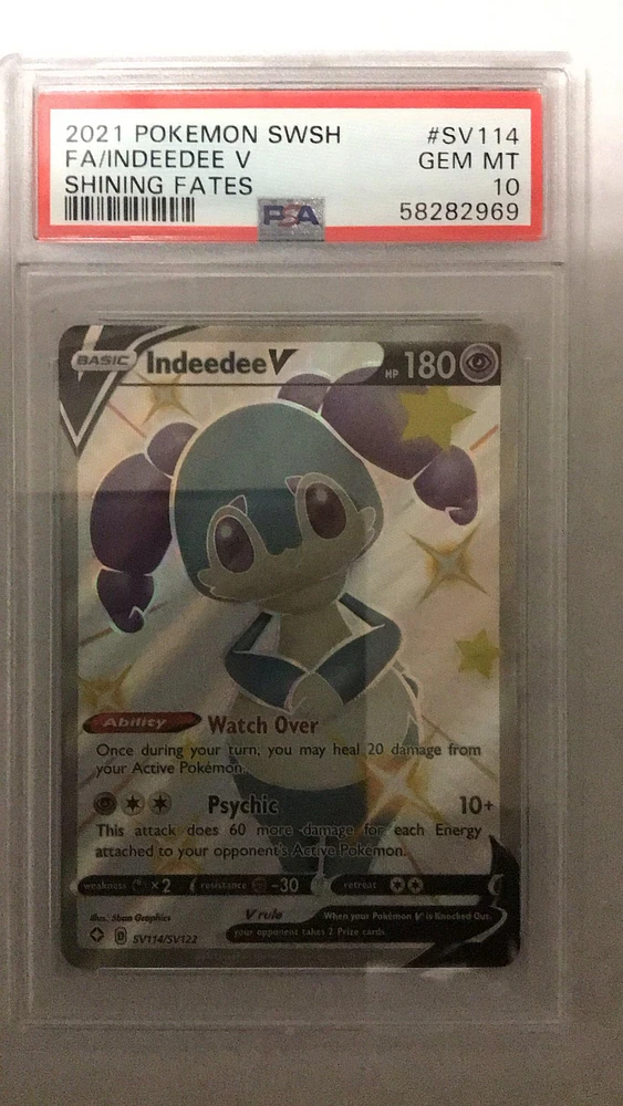 2021 Pokemon Sword & Shield Shining Fates Sv114 Full Art/indeedee V PSA