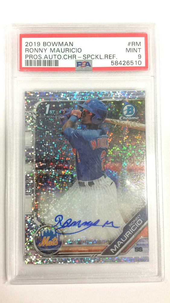 2019 Bowman Prospect Autographs Chrome Rm Ronny Mauricio Speckle Refractor PSA 9
