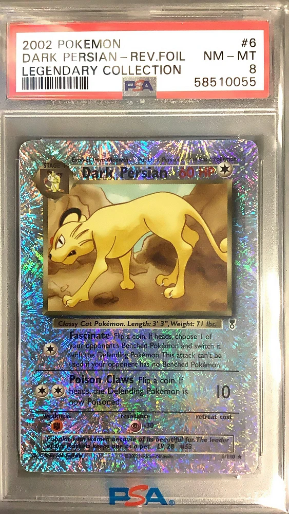 2002 Pokemon Legendary Collection 6 Dark Persian-reverse Foil PSA 8