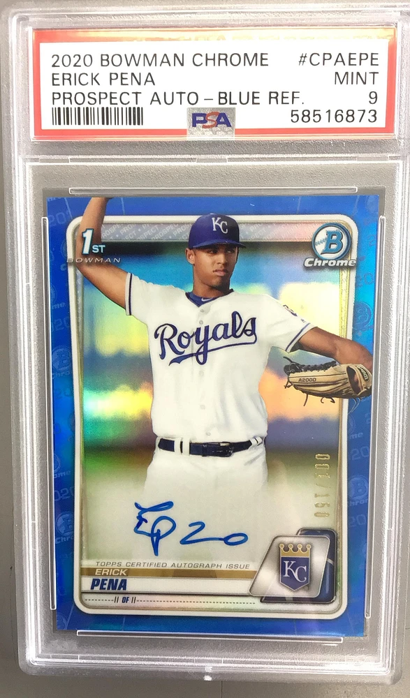 2020 Bowman Chrome Prospect Autographs Cpaepe Erick Pena Blue Refractor PSA 9