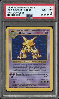 1999 Pokemon Game 1 Alakazam-holo Shadowless PSA 8