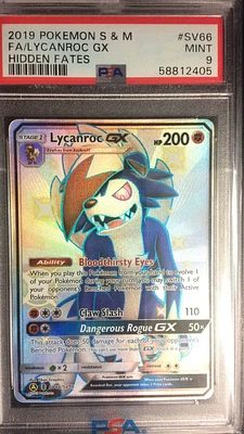 2019 Pokemon Sun & Moon Hidden Fates Sv66 Fa/lycanroc Gx PSA