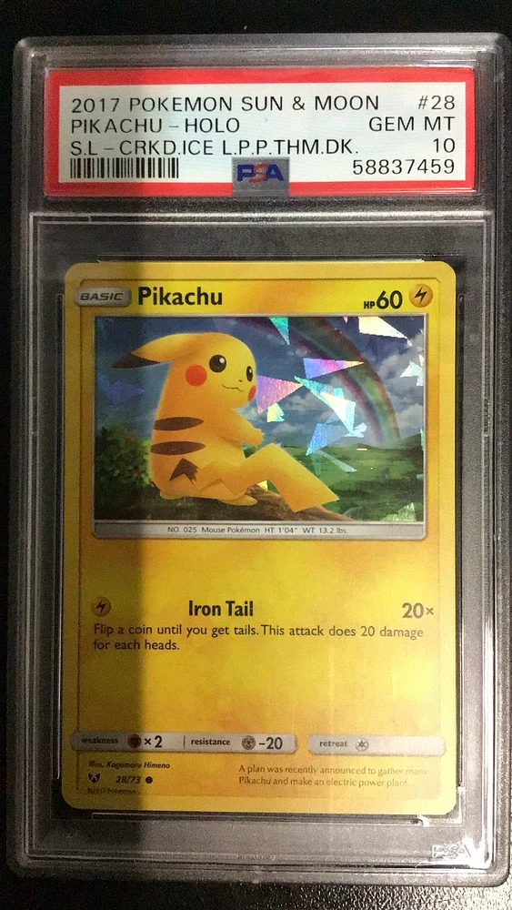 2017 Pokemon Sun & Moon Shining Legends 28 Pikachu-holo Cracked Ice Let's Play Pikachu! Theme Deck PSA 10