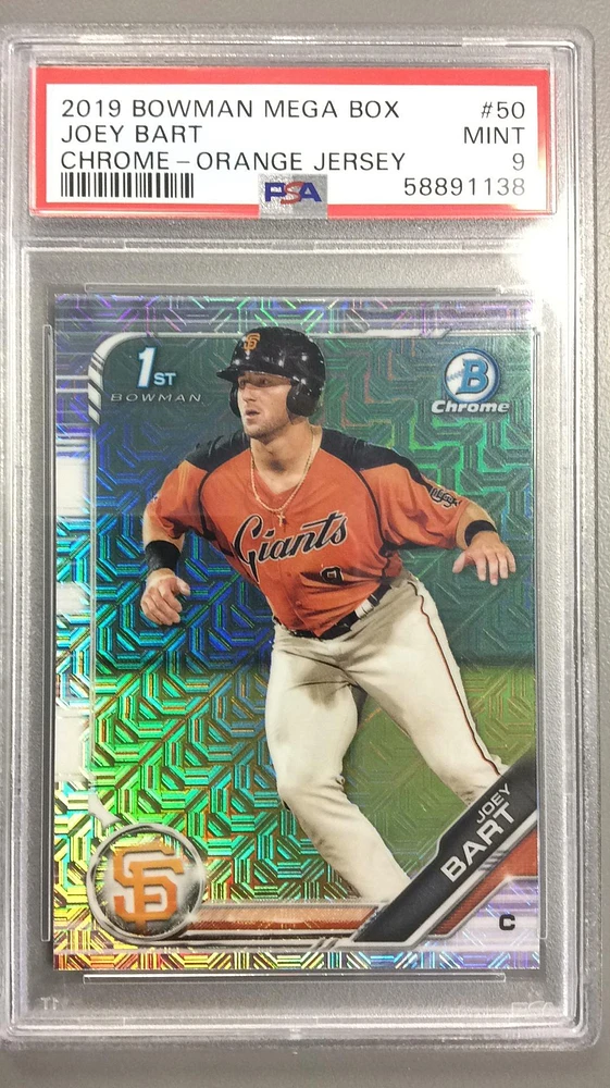 2019 Bowman Mega Box Chrome 50 Joey Bart Orange Jersey PSA 9