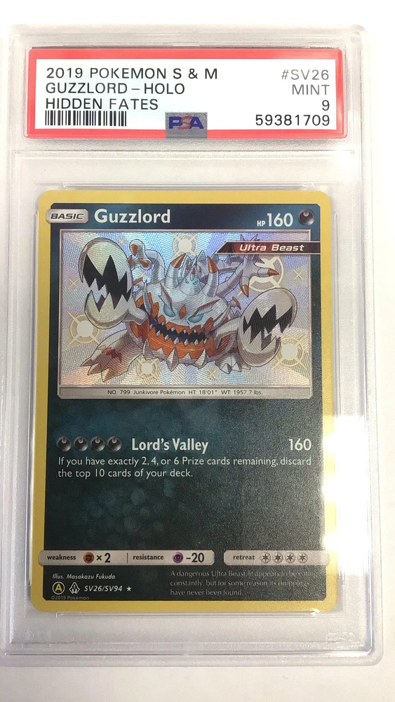 2019 Pokemon Sun & Moon Hidden Fates Sv26 Guzzlord PSA 9
