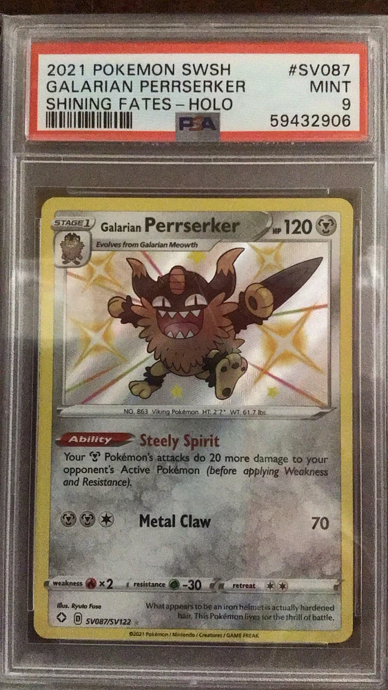 2021 Pokemon Sword & Shield Shining Fates Sv087 Galarian Perrserker-holo PSA 9