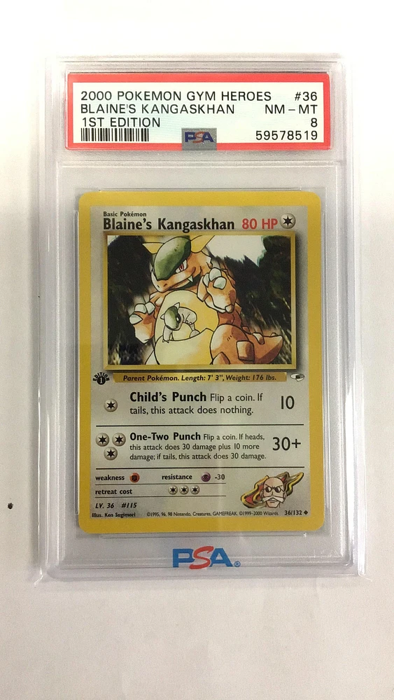 2000 Pokemon Gym Heroes 36 Blaine's Kangaskhan PSA 8