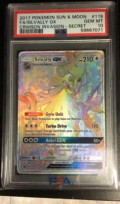 2017 Pokemon Sun & Moon Crimson Invasion 119 Full Art/silvally Gx Secret PSA 10