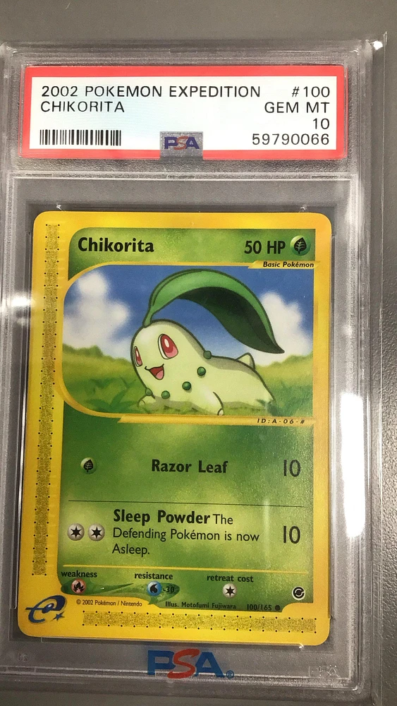 2002 Pokemon Expedition 100 Chikorita PSA 10