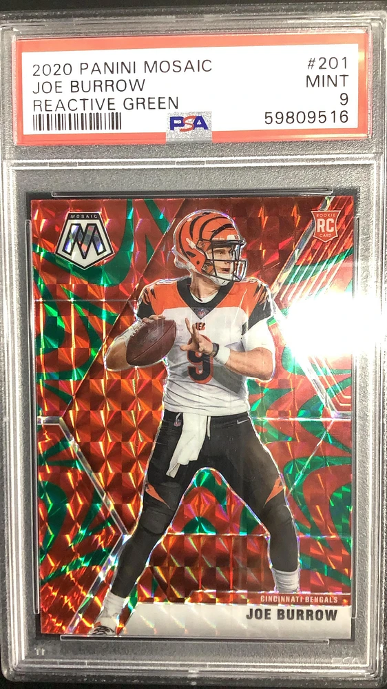 2020 Panini Mosaic 201 Joe Burrow Reactive Green PSA 9